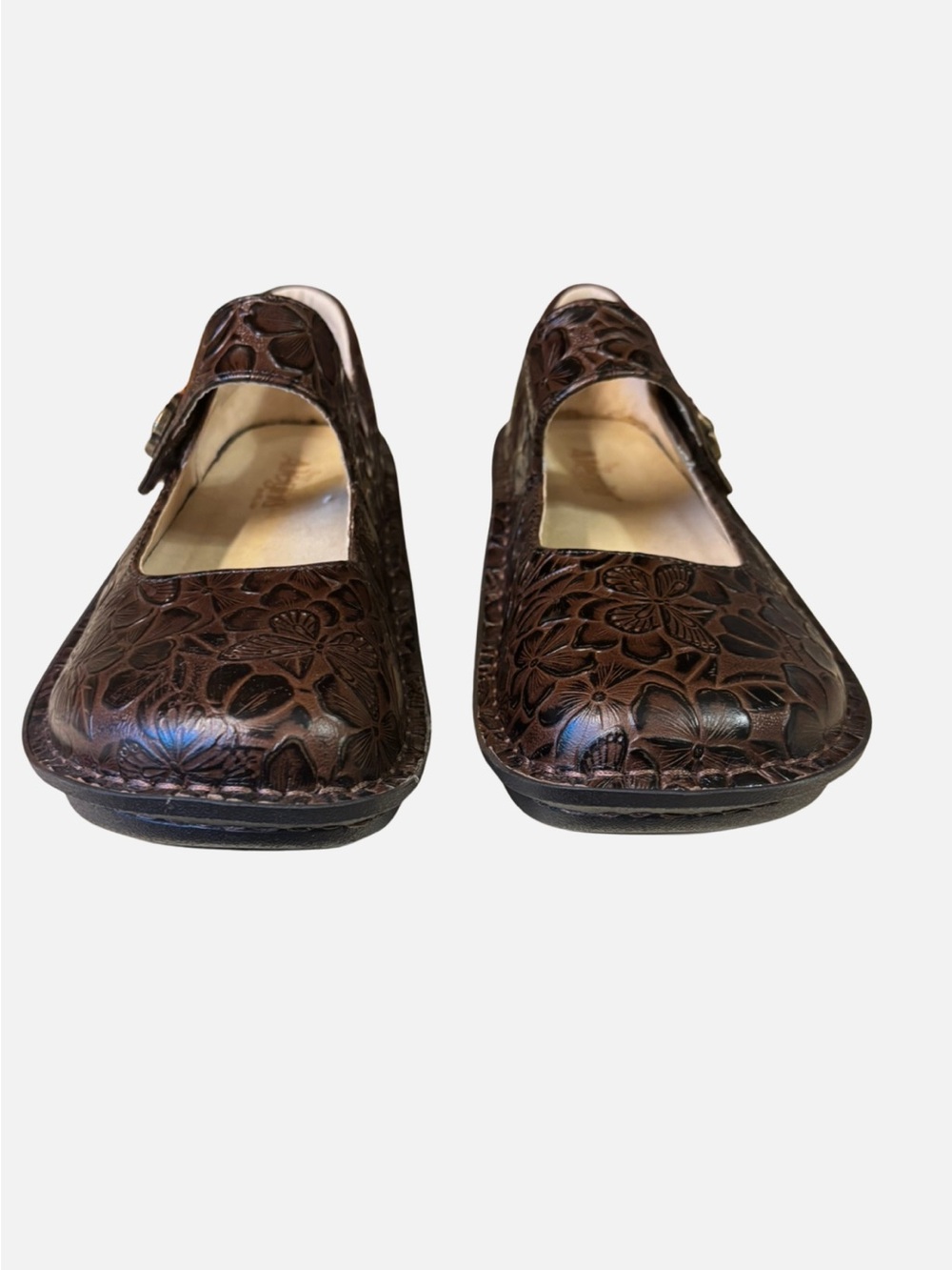 Alegria Floral Embossed Brown Mary Jane Clog Sz
38/US 8 - Picture 3 of 11